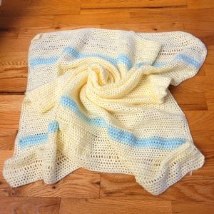 Handmade Crochet Baby‎ Afghan/Blanket Soft Pastel Blue and Ivory